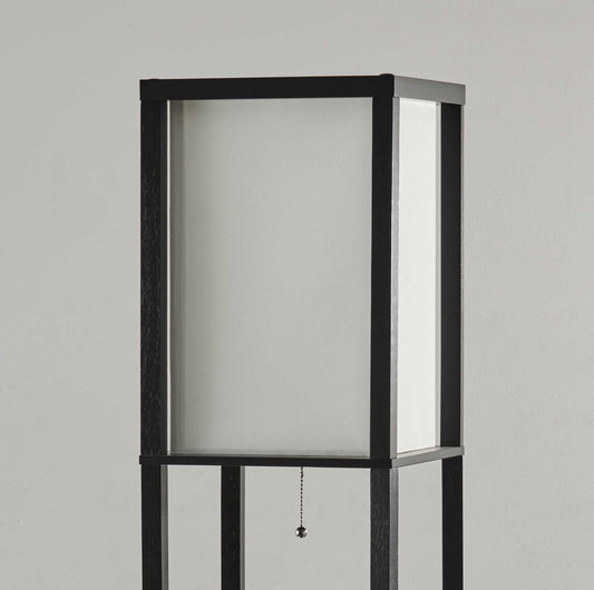 72" Black And Off White Column Floor Lamp With Off White Fabric