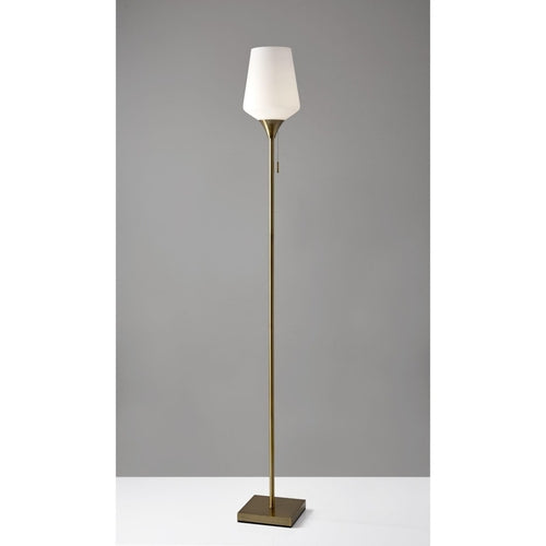 71" Brass Metal Torchiere Floor Lamp With White Glass Novelty Shade