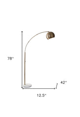 78" Brass Metal Arc Floor Lamp With Brass Metal Bowl Shade