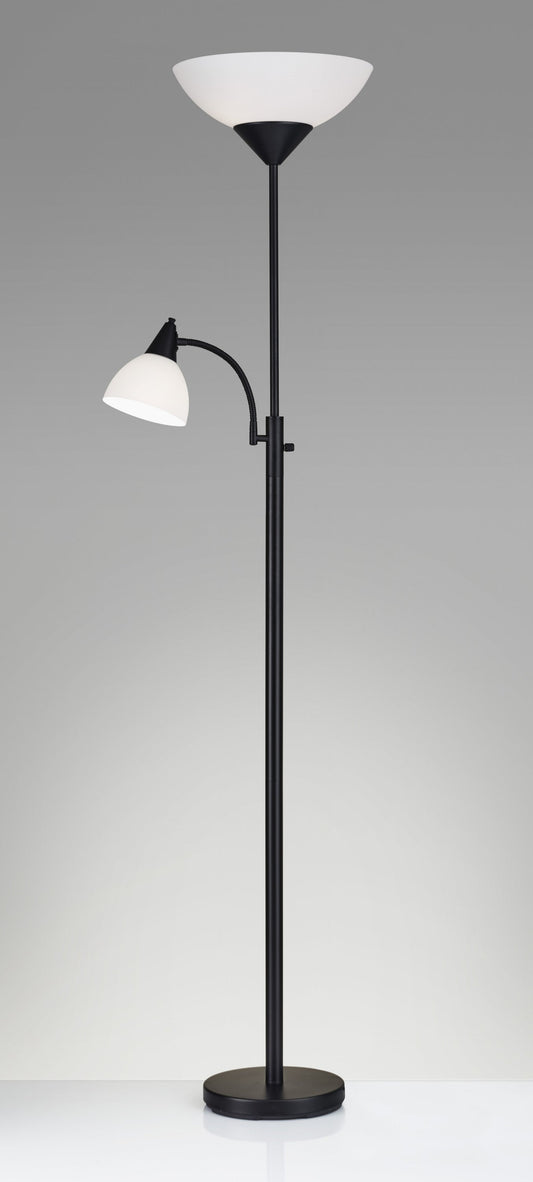 71" Silver Metal Two Light Torchiere Floor Lamp With White Bowl Shade