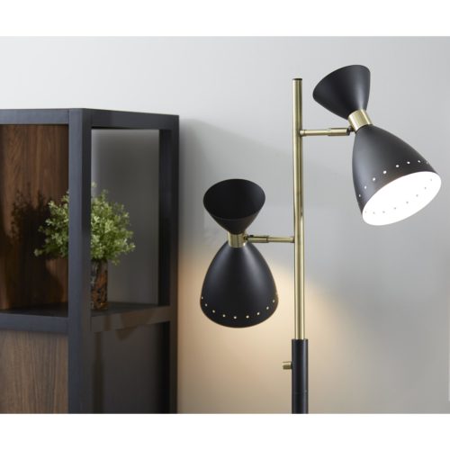 68" Black And Gold Metal Two Light Task Floor Lamp With Black Metal