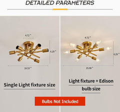 6-Light Gold Sputnik Chandelier Semi Flush Modern