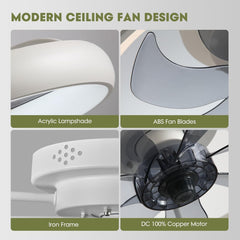 Ceiling Fans with Lights and Remote, 20'' Low Profile Flush Mount