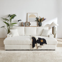 84Inch Corduroy 3-seater sofa With 3 back pillows ,2 toss pillows , a
