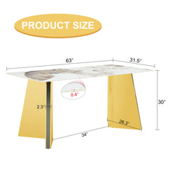 Pandora Patterned Sintered Stone Dining Table with Golden Stainless