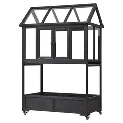 Garden Wood Portable Cold Frame with Movable Wheels Mini Greenhouse