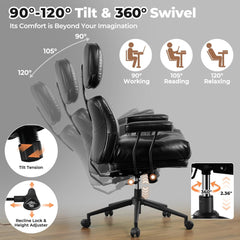Ergonomic Home Office Chair, Mid-Century Modern Leather Chair with
