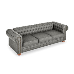 Chesterfield Sofa Tufted  Upholstered PU 3-Seater Sofa Scrolled Arms