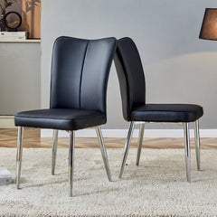 Modern Minimalist Dining Chairs Set of 2 Black PU Leather Curved