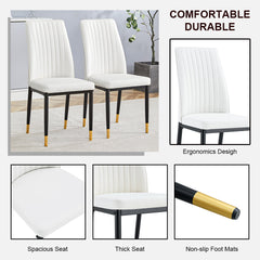 4 Dining Chair Set, White Dining Chair Set, PU Material High Back Seat