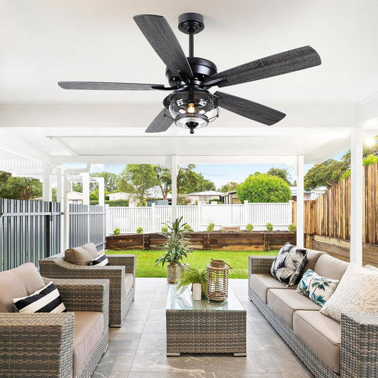 Outdoor Ceiling Fans with Light and Remote - 52 Inch Waterproof Wet