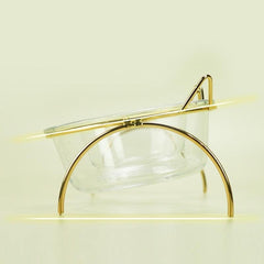 Sparkling Glass Cat Bowl With Elevated Metal Rack - Stylish And