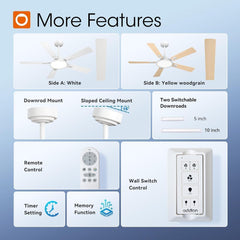 Ceiling Fans with Lights, 52 Inch White Ceiling Fan with Light and