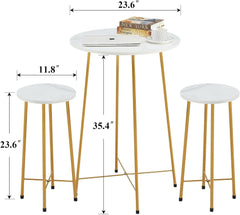 Gold Round Bistro Set: Small Bar Table & 2 Stools
