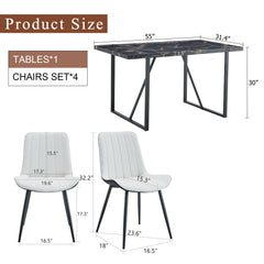 Table and chair set.Modern Black Marble Pattern MDF Dining Table Set -