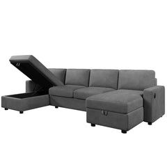 Modern Convertible Sectional Sofa with Storage Chaise Lounges and USB