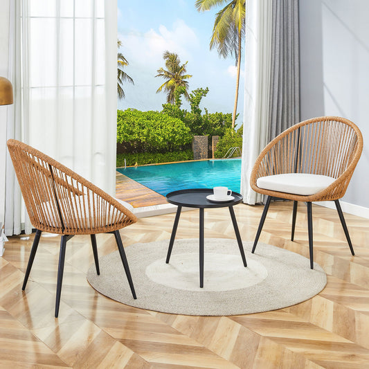Modern 3-Piece Set: 17.7' Anti-Spill Round Coffee Table + 2 Rattan