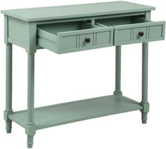 Rustic Green Console Table with Storage Drawers
