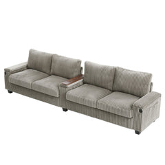 Modern 4-Seater Corduroy Sofa Couch with USB Ports, Hidden Storage