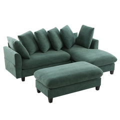 Upholstered Sectional Sofa with Movable Ottoman and Storage in Green