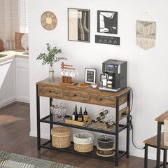Rustic Console Table with Outlets and Drawers