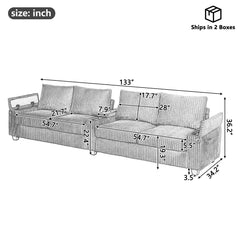 Modern 4-Seater Corduroy Sofa Couch with USB Ports, Hidden Storage