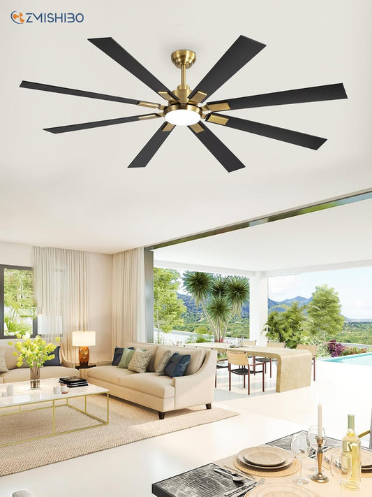 72 Inch Black and Gold Ceiling Fans with Lights and Remote,