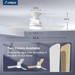 Ceiling Fans with Lights, 42 Inch Low Profile Ceiling Fan with Light