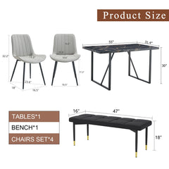 Table and chair set.Modern Black Marble Pattern MDF Dining Table Set -