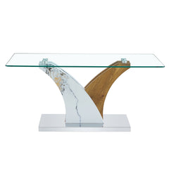 Modern Rectangular Coffee Table with Tempered Glass Top and Artistic