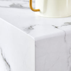 Minimalist MDF Marble-Patterned Coffee Table with Black Metal Legs,