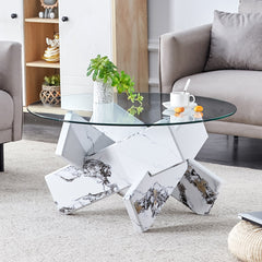 Modern Round Glass Coffee Table with Tempered Glass Countertop and