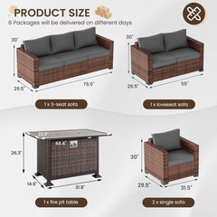 Patio Furniture Set with Fire Pit Table, 5 Pieces Outdoor Furniture