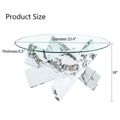 Modern Round Glass Coffee Table with Tempered Glass Countertop and