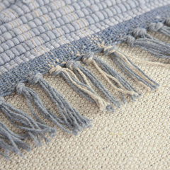 18" Blue And Natural Cotton Throw Pillow with Tassels