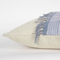 18" Blue And Natural Cotton Throw Pillow with Tassels