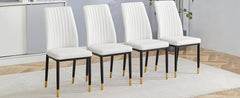 4 Dining Chair Set, White Dining Chair Set, PU Material High Back Seat