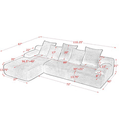 110.25x67'' Modern Upholstered L-Shape Sectional Sofa Couch, Modular