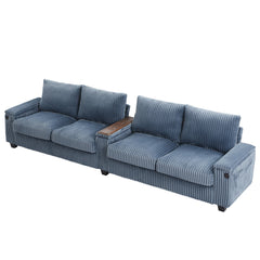 Modern 4-Seater Corduroy Sofa Couch with USB Ports, Hidden Storage,