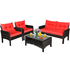 4 Pieces Patio Rattan Sofa Set Free-Combination with Cushion and
