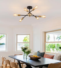 Modern Semi Flush Mount Ceiling Light Fixture Black and Gold Close to
