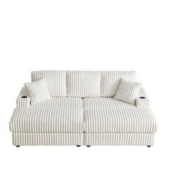 84Inch Corduroy 3-seater sofa With 3 back pillows ,2 toss pillows , a