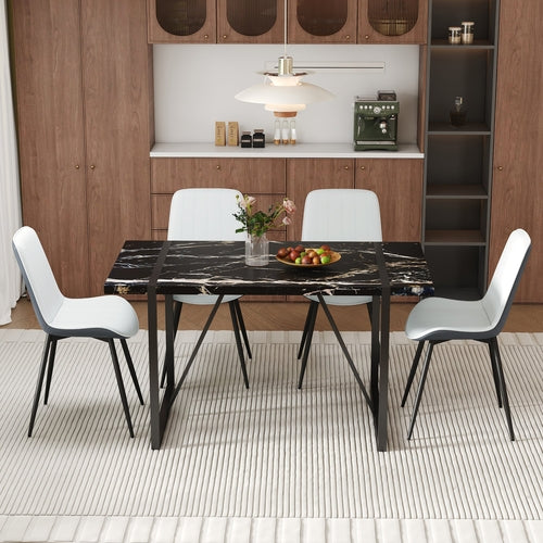 Table and chair set.Modern Black Marble Pattern MDF Dining Table
