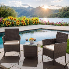 Patio Furniture Set 3 Pieces All-Weather Rattan Outdoor Furniture