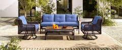 4 Pieces Patio Furniture Set with Swivel Chairs, Outdoor Wicker Sofas