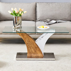 Modern Rectangular Coffee Table with Tempered Glass Top and Artistic