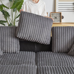 84Inch Corduroy 3-seater sofa With 3 back pillows ,2 toss pillows , a