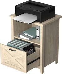Beige Wood Nightstand with Storage Drawer and Cubby