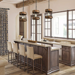 Retro Industrial Metal and Wood Chandelier 1-Light round Cage Pendant