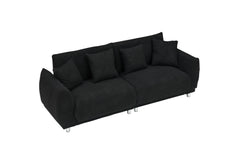 86.6 inch teddy fleece black sofa with four throw pillows hardware